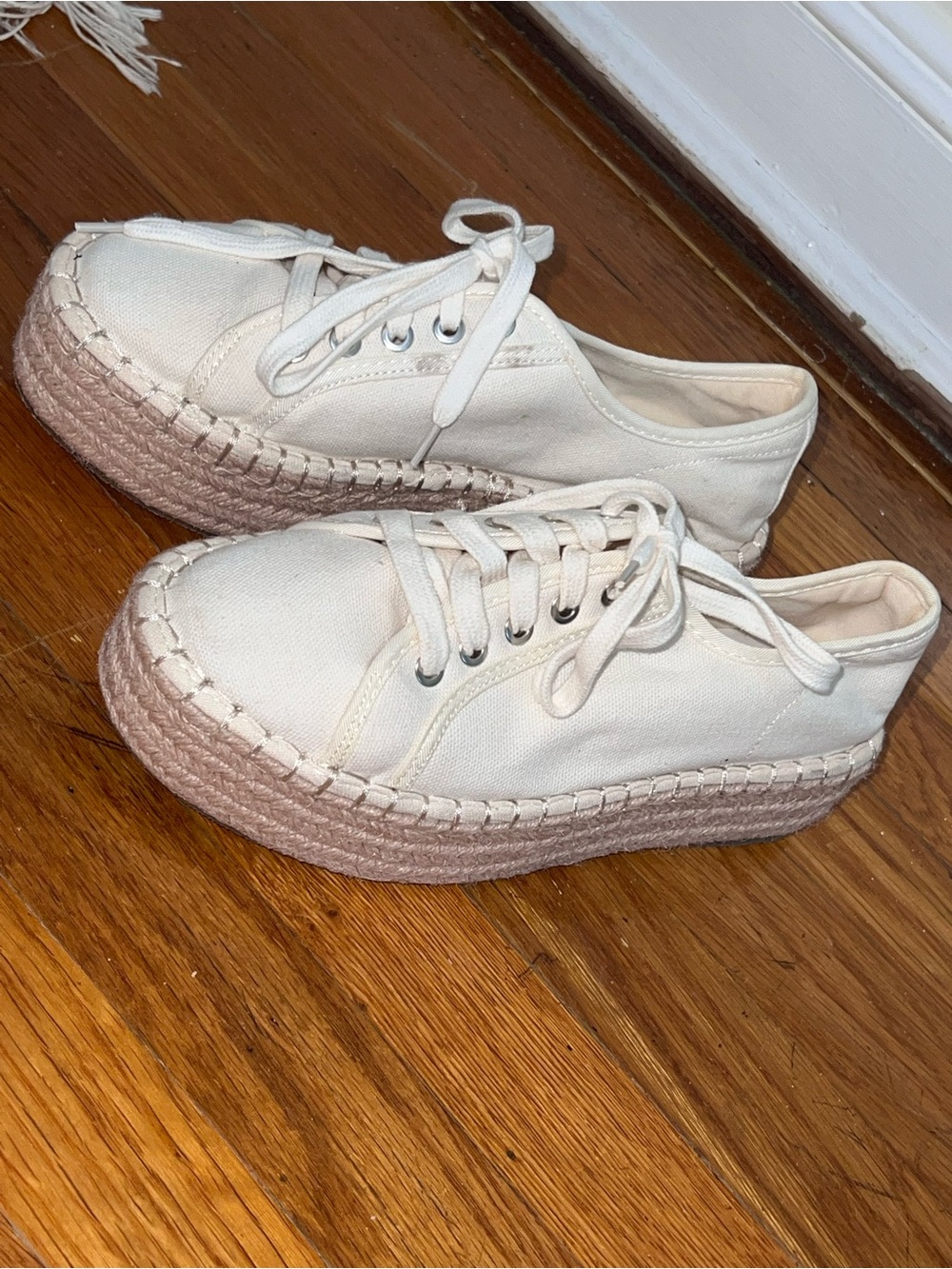 ASOS Cream Canvas Platform Espadrille Sneakers